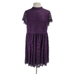 TORRID Women Purple Lace Mock Neck Skater Dress Plus Size 16 Short Sleeve 272A